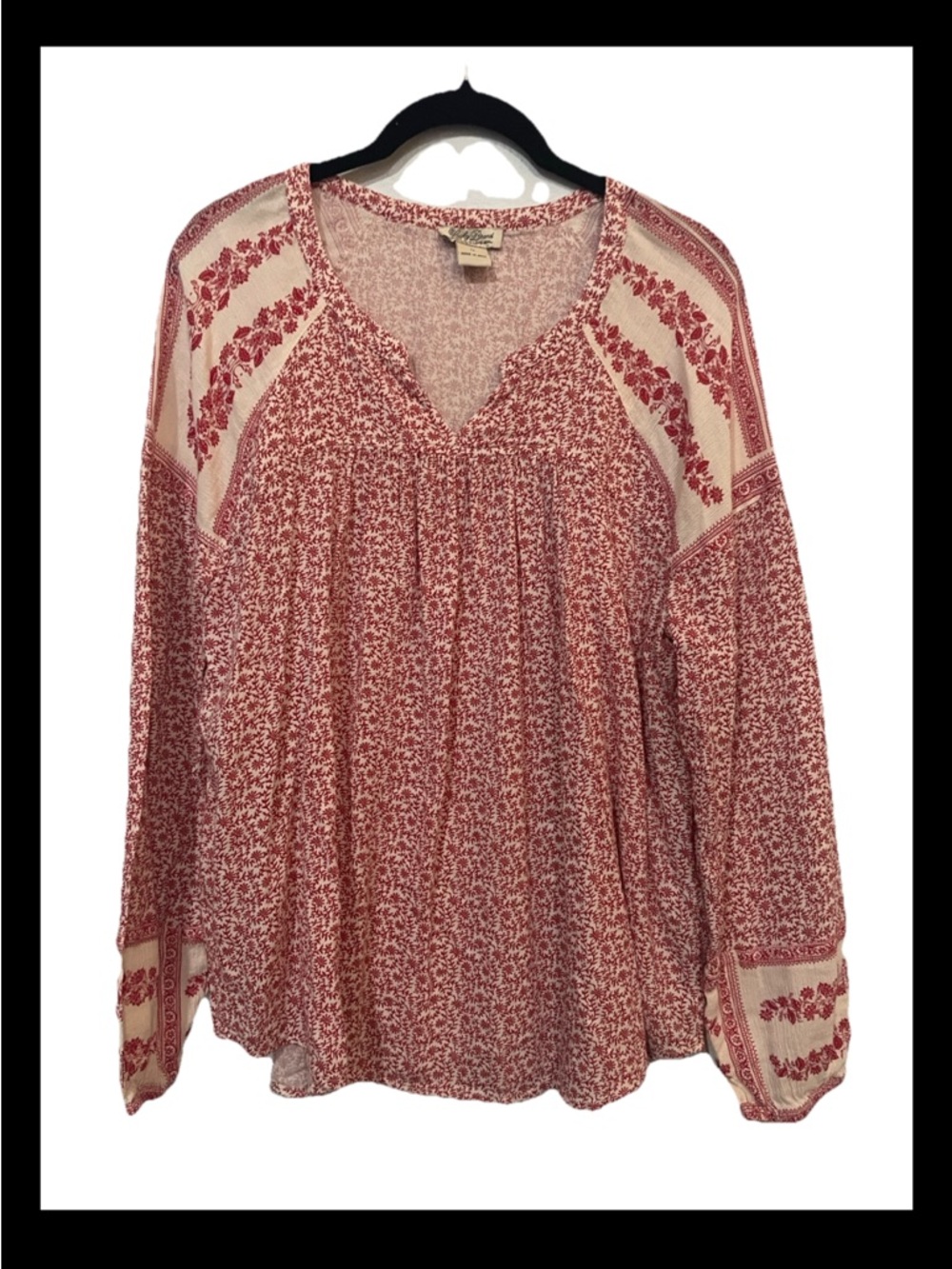 Lucky Brand Boho Red Cream Floral Peasant Top Medium - Picture 3 of 7